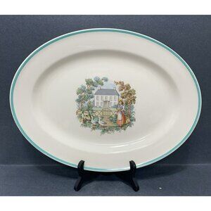Vintage Edwin M Knowles China The Goose Girl Platter Country Chic Oval 13 Inch